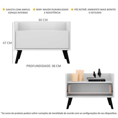 Gabinete Armário Banheiro 60 Cm com Pés Retrô Branco Preto