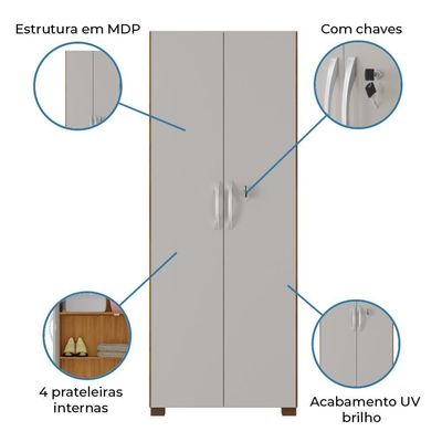 Armário Multiuso Com Chave 2 Portas Chicago Notável Freijó / Off White Freijo Off White