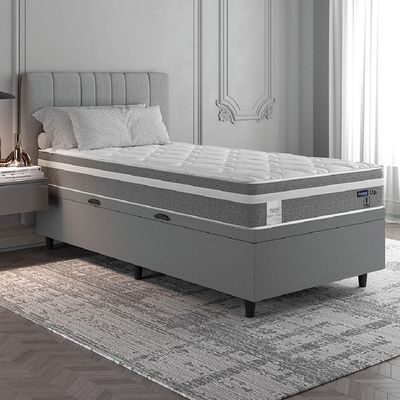 Cama Box Baú Colchão Solteiro Molas Ensacadas Euro In Up 88x188x67cm Cinza - Branco Probel Cinza