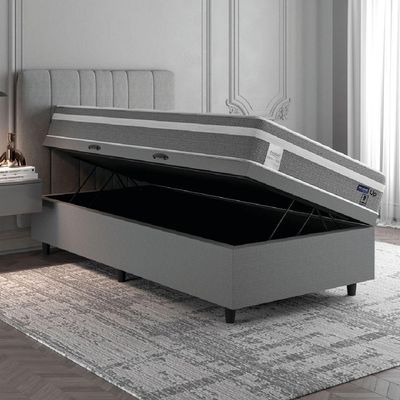 Cama Box Baú Colchão Solteiro Molas Ensacadas Euro In Up 88x188x67cm Cinza - Branco Probel Cinza
