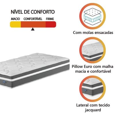 Colchão Solteiro Molas Ensacadas Euro In Up 88x188x26cm Cinza-branco Probel Cinza - Branco
