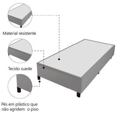 Cama Box Solteiro 0,88m Com 38cm De Altura Suede Prince Cinza Cinza