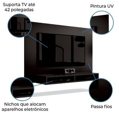 Painel Para Tv Até 42 Polegadas 1,20m Fox New Preto Preto