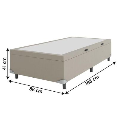 Cama Box Com Baú Solteiro 0,88m Com 41cm De Altura Prince Bege Bege