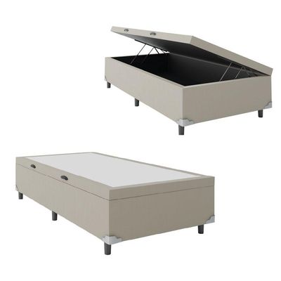 Cama Box Com Baú Solteiro 0,88m Com 41cm De Altura Prince Bege Bege