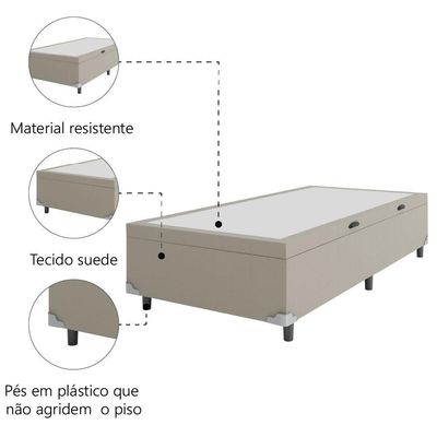 Cama Box Com Baú Solteiro 0,88m Com 41cm De Altura Prince Bege Bege