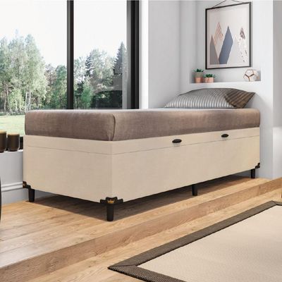 Cama Box Com Baú Solteiro 0,88m Com 41cm De Altura Prince Bege Bege