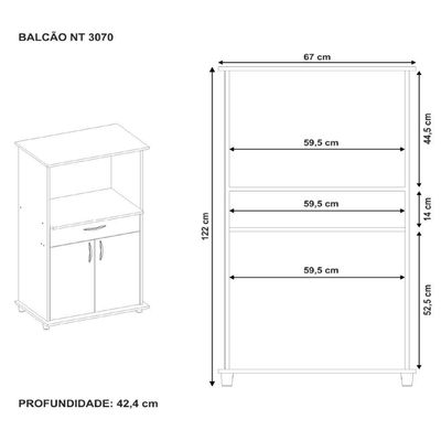 Armário Balcão Para Cozinha Multiuso Notavel Nt 3070 2 Portas 1 Gaveta Branco Branco
