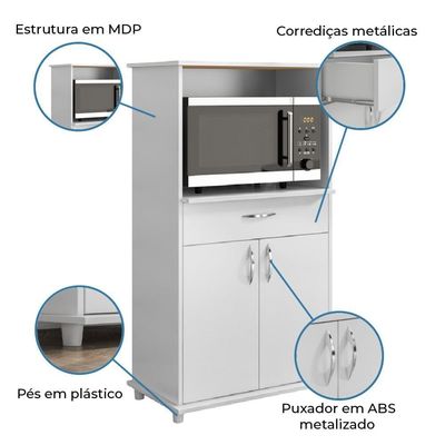 Armário Balcão Para Cozinha Multiuso Notavel Nt 3070 2 Portas 1 Gaveta Branco Branco