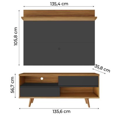 Bancada Retrô Com Painel Para Tv De Até 50 Polegadas Notável Preto / Freijó Trend Preto