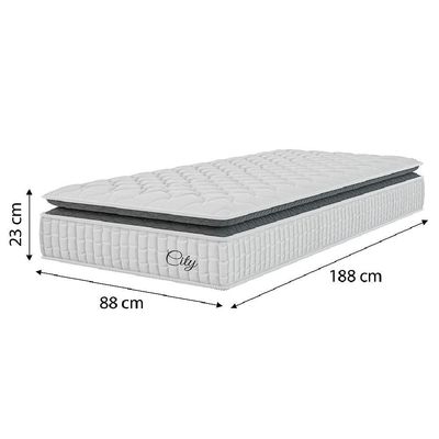 Cama Box Colchão Solteiro Molas Ensacadas City Pillow Top 88x188x61cm Branco-Preto Hellen Suporta até 110kg por Pessoa