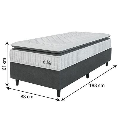 Cama Box Colchão Solteiro Molas Ensacadas City Pillow Top 88x188x61cm Branco-Preto Hellen Suporta até 110kg por Pessoa