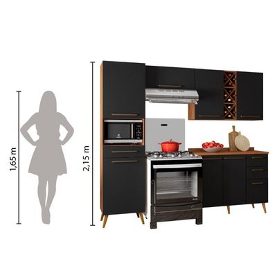 Armário De Cozinha Completa Com Adega 7 Portas 4 Gavetas Favorita Preto/nature Preto Naturale