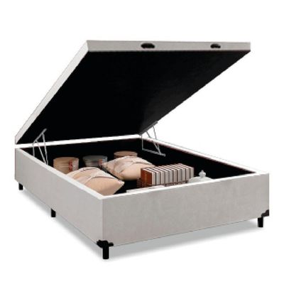 Cama Box Baú Base Casal Para Colchão De 1,38m Linho Prince Branco