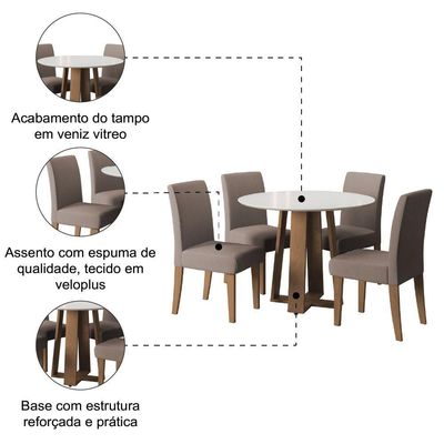 Conjunto De Mesa Sala De Jantar Athenas Redonda 4 Cadeiras Trieste Cedro / Off White / Mascavo Dobuê