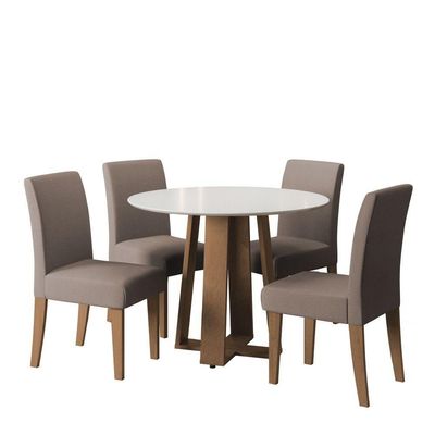 Conjunto De Mesa Sala De Jantar Athenas Redonda 4 Cadeiras Trieste Cedro / Off White / Mascavo Dobuê