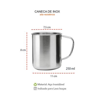 Caneca Xicara Aço Inox Bar Restaurante Acampar 250ml