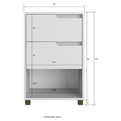 Mesa De Cabeceira 45cm Com 2 Gavetas Multimóveis Cr35244 Branco