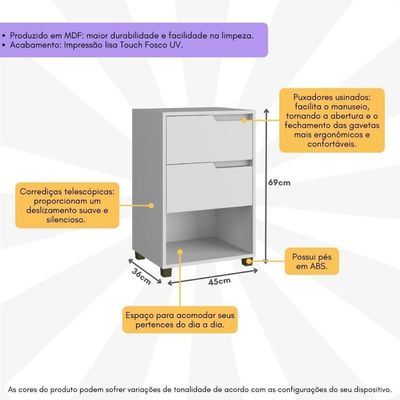 Mesa De Cabeceira 45cm Com 2 Gavetas Multimóveis Cr35244 Branco