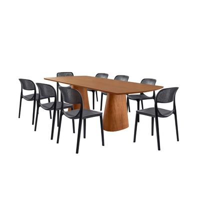 Conjunto Mesa Noronha 220cm Madeira Com 8 Cadeiras Zoe Cinamomo Imbuia/preta