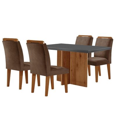 Sala De Jantar Mesa 120cm Mdf Canto Reto Com 4 Cadeira