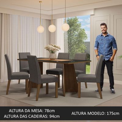 Conjunto Sala Jantar Mesa Vidro 6 Cadeiras Rustic