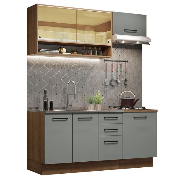 Cozinha Completa Madesa Agata 180004 com Armário e Balcão (Sem Tampo e Pia) Rustic/Cinza Cor:Rustic Cinza