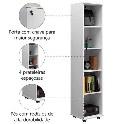 Armário Multiuso Para Escritório Com Chave E Rodízios 1 Porta Lune Branco J&a Branco
