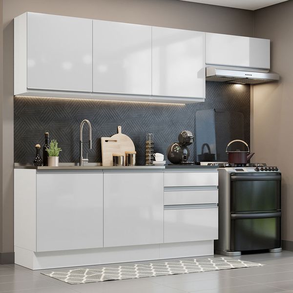 Cozinha Completa 100% MDF Madesa Acordes 260003 com Armário e Balcão Frentes Branco Brilho Cor:Branco Brilho Cozinha Completa 100% MDF Madesa Acordes 260003 com Armário e Balcão Frentes Branco Brilho Cor:Branco Brilho