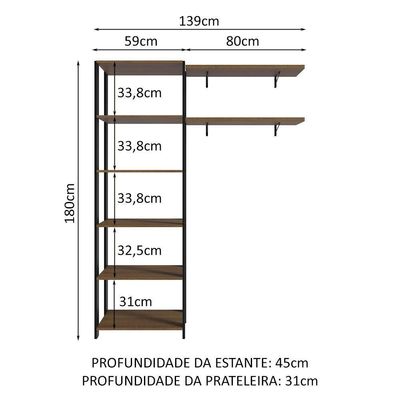 Estante Multiuso 139cm Rustic/Preto Madesa