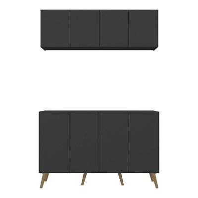 Conjunto Cantinho Do Café Retrô Armário E Aparador 4 Portas Multimóveis Mp1084 Preto/natural