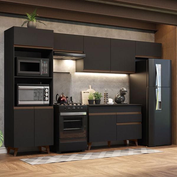 Cozinha Completa Madesa Reims 330001 com Armário e Balcão Preto Cor:Preto