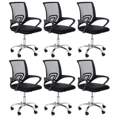 Kit 6 Cadeiras De Rodízios Escritório Home Office Telinha Preto