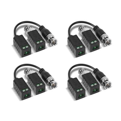 Kit 04 Balun Passivo Transmissor De Vídeo Cftv 4K Com Borne Intelbras VB 500 P Acessório Conector Para Câmeras De Segurança