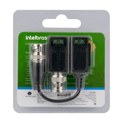 Kit 04 Balun Passivo Transmissor De Vídeo Cftv 4K Com Borne Intelbras VB 500 P Acessório Conector Para Câmeras De Segurança