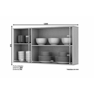 Armário Aéreo P/ Cozinha Connect C/ 3 Portas 120cm Duna/cristal - Henn