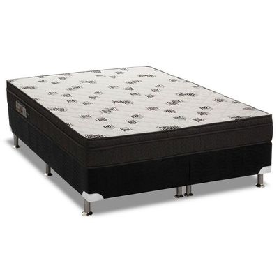 Cama Box Queen: Colchão Espuma D45 Ortobom Light Saúde Ortopilow + Base Crc Suede Black(158X198)