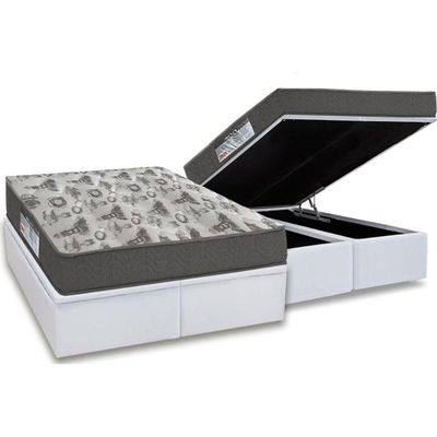 Cama Box Baú Queen: Colchão Anatômico Ortobom D33 / Ep Iso 100 Ultra Firme + Base White(158X198)