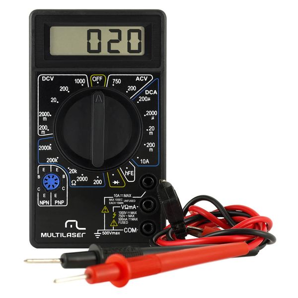 Multímetro Digital Corrente Ac + Dc Tensão 200m~1000v Bateria 9v Preto Multilaser - AU325 AU325 Multímetro Digital Corrente Ac + Dc Tensão 200m~1000v Bateria 9v Preto Multilaser - AU325 AU325