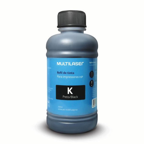 Refil de Tinta para Cartucho Impressoras HP 250ml Preta Multilaser - RF009 RF009