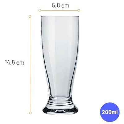 Conjunto de Copos para Cerveja Nadir Munich 200 ml - 6 Peças Transparente