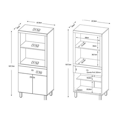 Paneleiro De Cozinha Bl-3305 C/ 2 Portas E 1 Gaveta (1 Forno) 68cm Branco - Tecno Mobili