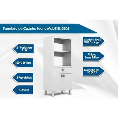 Paneleiro De Cozinha Bl-3305 C/ 2 Portas E 1 Gaveta (1 Forno) 68cm Branco - Tecno Mobili