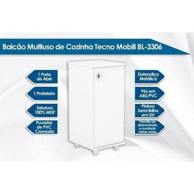 Balcão De Escritório Bl3306 C/ 1 Porta Branco - Tecno Mobili