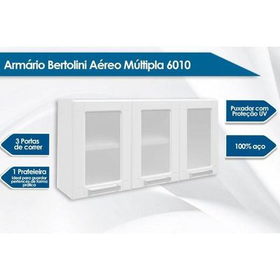 Armário Aéreo P/ Cozinha Múltipla 6010 3 Portas C/vidro 105cm Branco/preto - Bertolini