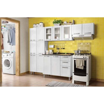 Armário Aéreo P/ Cozinha Múltipla 6010 3 Portas C/vidro 105cm Branco/preto - Bertolini