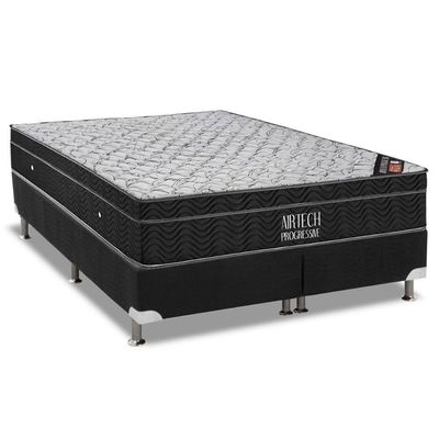 Cama Box Queen: Colchão Molas Bonnel Ortobom Nanolastic Airtech Progressive + Base Black(158X198)