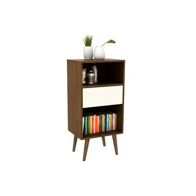 Mesa Lateral P/ Sala E1715 C/ 1 Gaveta E 2 Nichos Capuccino/off White - Tecno Mobili