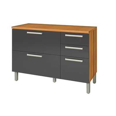 Balcão De Cozinha Burguesa Premium 2 Portas E 3 Gavetas C/ Tampo 120cm Freijo/grafite - Nesher