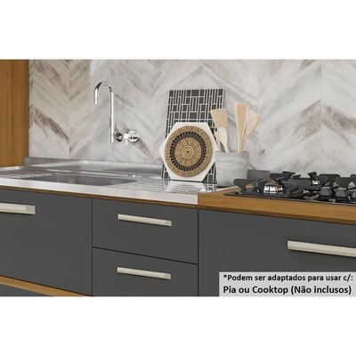 Balcão De Cozinha Burguesa Premium 2 Portas E 3 Gavetas C/ Tampo 120cm Freijo/grafite - Nesher